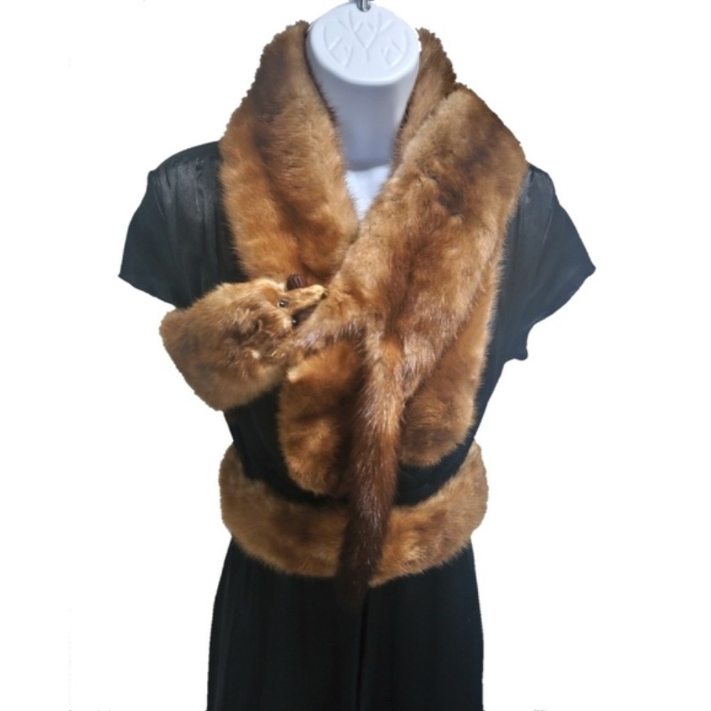 SOLD Vintage 40s Mink Wrap Stole Brown 4 Pelts EUC